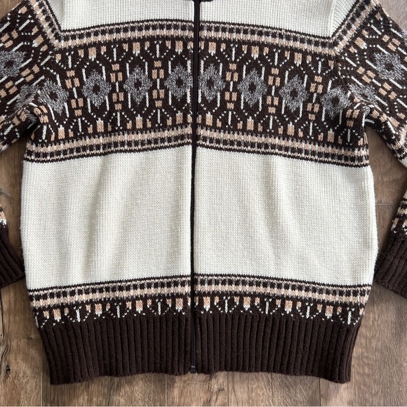 Vintage 90s St Michael Crew Neck Full Zip Fair Isle Cardigan Fishermans Sweater - Picture 4 of 15